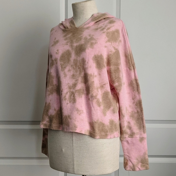 Chaser Hoodie Cashmere Blend Tie Dye Cropped Pullover Pink Olive M NWT - Picture 10 of 14